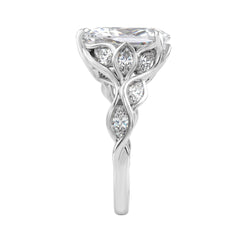 Elegant 14K White Gold 4 1/5Ct Diamond Ring Round, Pear & Marquise With Marquise Side Stones, Women Fashion Ring 3Ct Pear Center Stone (Color F-G -Cla