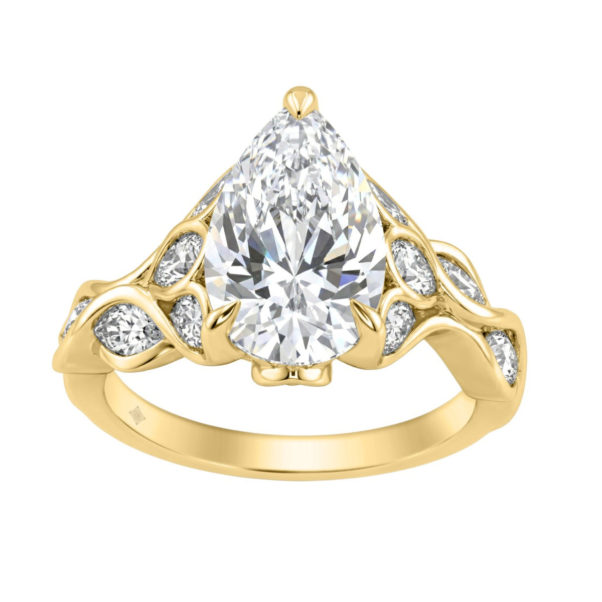 Elegant 14K Yellow Gold 4 1/5Ct Diamond Ring Round, Pear & Marquise With Marquise Side Stones, Women Fashion Ring 3Ct Pear Center Stone (Color F-G -Clarity Vs1/Vs2)