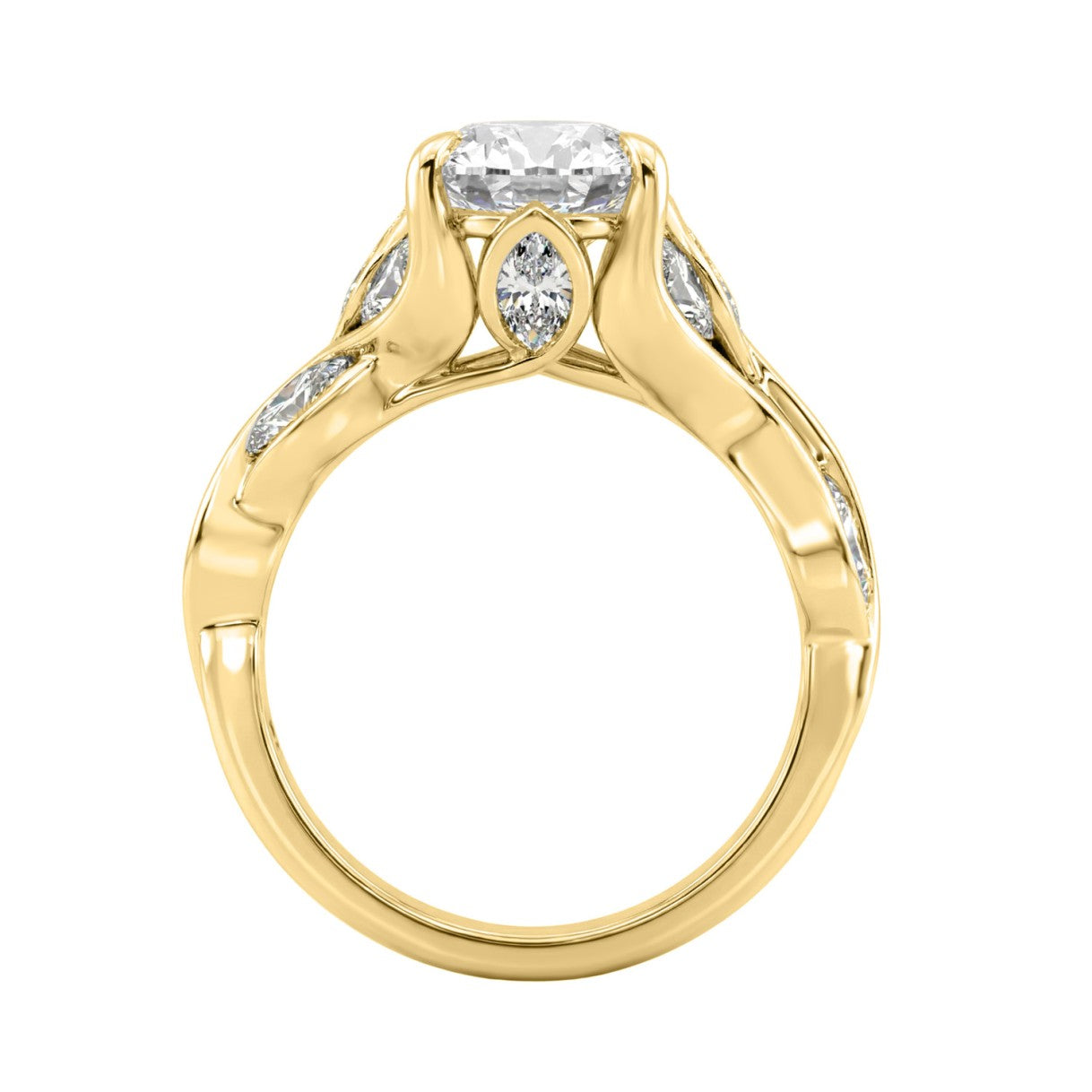 Elegant 14K Yellow Gold 4 1/5Ct Diamond Ring Round, Pear & Marquise With Marquise Side Stones, Women Fashion Ring 3Ct Pear Center Stone (Color F-G -Clarity Vs1/Vs2)