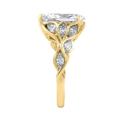 Elegant 14K Yellow Gold 4 1/5Ct Diamond Ring Round, Pear & Marquise With Marquise Side Stones, Women Fashion Ring 3Ct Pear Center Stone (Color F-G -Clarity Vs1/Vs2)