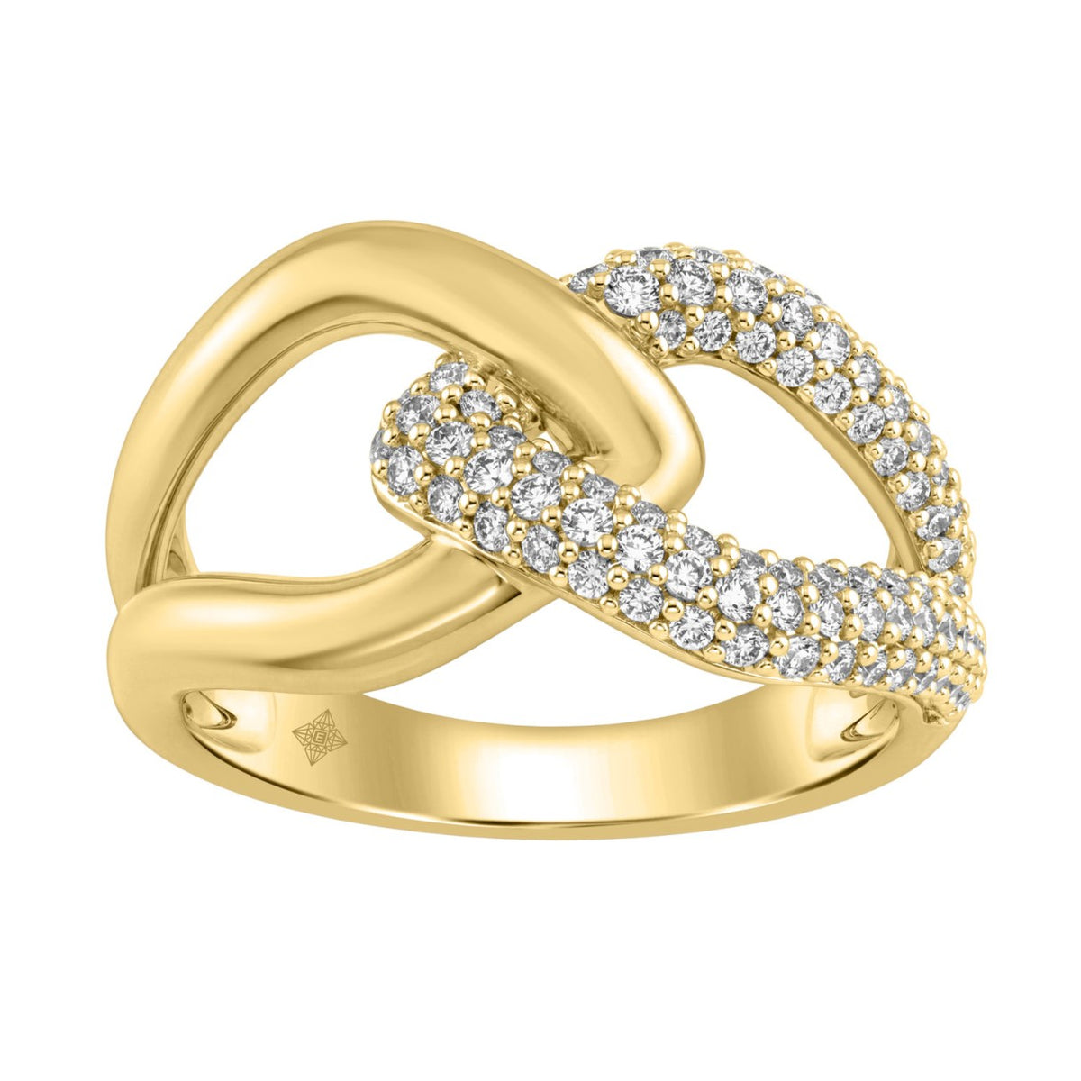 1/2Ct Round Diamond Ring In 14K Yellow Gold Women Interlocked Link Fashion Ring (Color F-G -Clarity Vs1/Vs2)