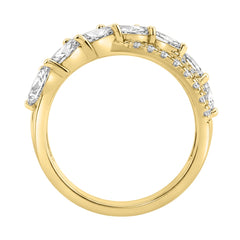 14K Yellow Gold Ladies Crossover Fashion Ring 1 3/4Ct Round & Marquise Diamond (Color F-G -Clarity Vs1/Vs2)