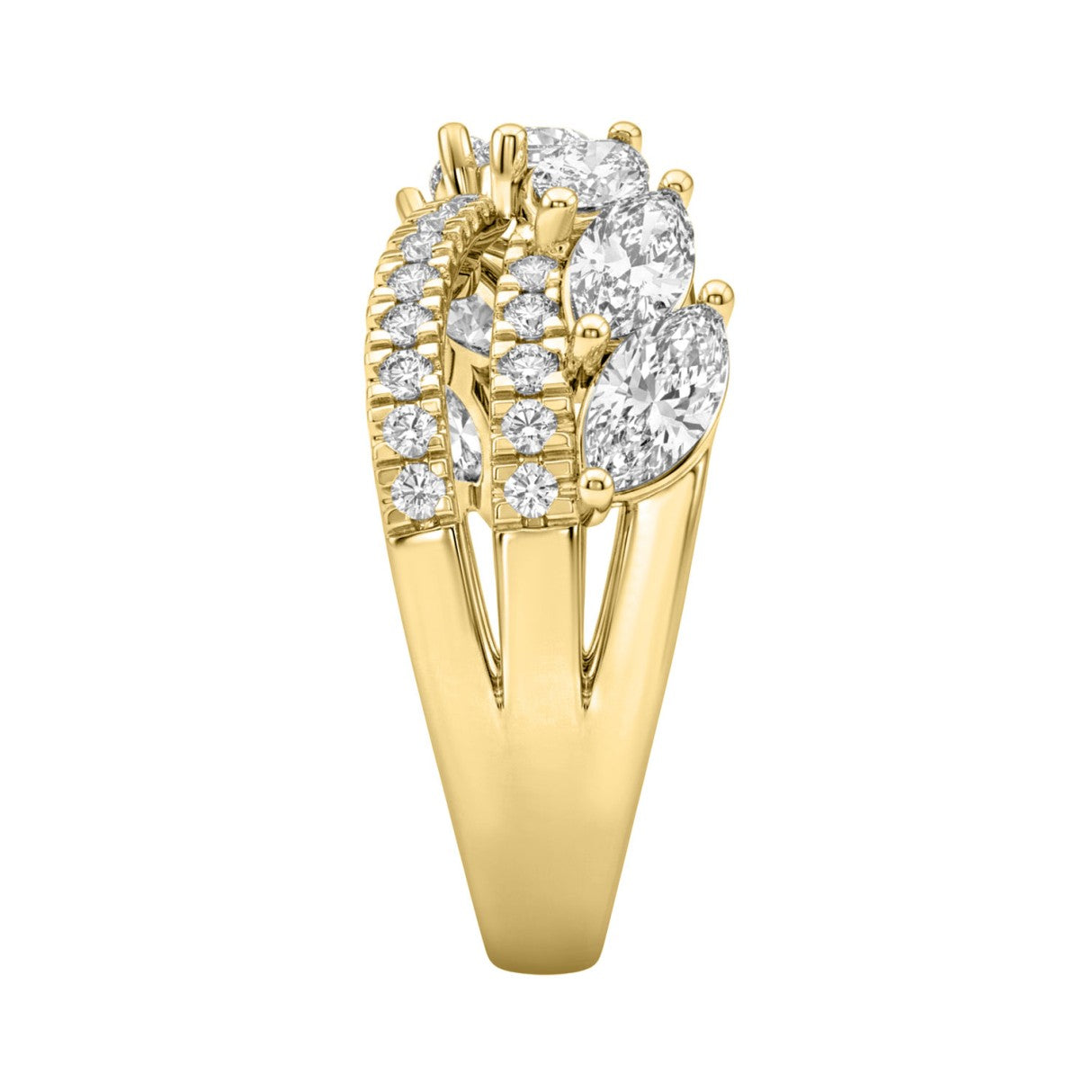 14K Yellow Gold Ladies Crossover Fashion Ring 1 3/4Ct Round & Marquise Diamond (Color F-G -Clarity Vs1/Vs2)