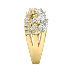 14K Yellow Gold Ladies Crossover Fashion Ring 1 3/4Ct Round & Marquise Diamond (Color F-G -Clarity Vs1/Vs2)