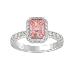 14K White Gold 4.00Ct Round Diamond Halo Ring For Women 3.00Ct Pink Radiant Cut Center Stone  With Round Diamond Halo (Color F-G -Clarity Vs1/Vs2)