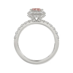 14K White Gold 4.00Ct Round Diamond Halo Ring For Women 3.00Ct Pink Radiant Cut Center Stone  With Round Diamond Halo (Color F-G -Clarity Vs1/Vs2)