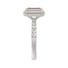 14K White Gold 4.00Ct Round Diamond Halo Ring For Women 3.00Ct Pink Radiant Cut Center Stone  With Round Diamond Halo (Color F-G -Clarity Vs1/Vs2)