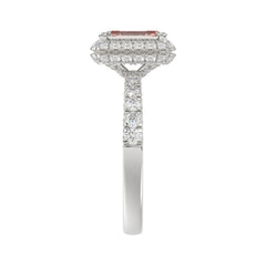 14K White Gold 4.00Ct Round Diamond Halo Ring For Women 3.00Ct Pink Radiant Cut Center Stone  With Round Diamond Halo (Color F-G -Clarity Vs1/Vs2)