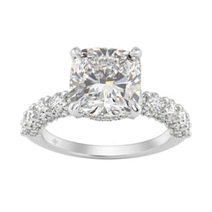 Ladies 14K White Gold Diamond Ladies Engagement Ring 5 1/2Ct Round Cut With Cushion Diamond 4Ct Cushion Center Stone (Color F-G -Clarity Vs1/Vs2)