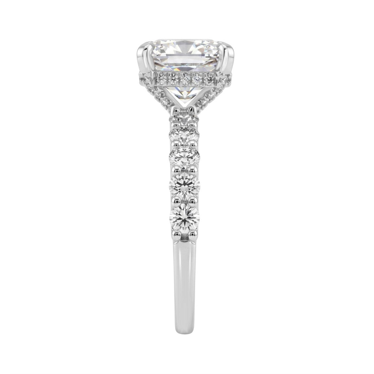 Ladies 14K White Gold Diamond Ladies Engagement Ring 5 1/2Ct Round Cut With Cushion Diamond 4Ct Cushion Center Stone (Color F-G -Clarity Vs1/Vs2)