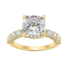 Ladies 14K Yellow Gold Diamond Ladies Engagement Ring 5 1/2Ct Round Cut With Cushion Diamond 4Ct Cushion Center Stone (Color F-G -Clarity Vs1/Vs2)