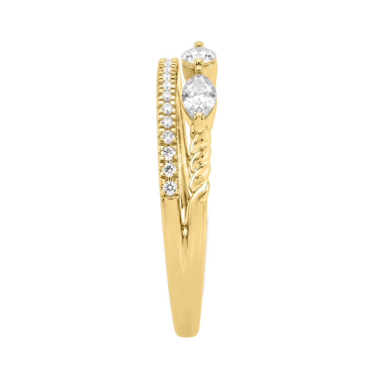 10K Yellow Gold Lab-Grown Diamond Ring For Women 3/8Ct Round & Marquise Fashion Ring (Color F-G -Clarity Vs1/Vs2)