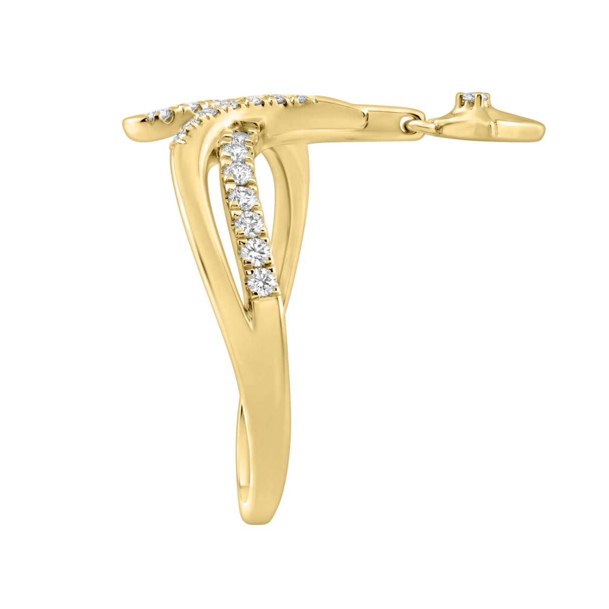 Ladies 10K Yellow Gold Ladies Ring 1/4Ct Round Diamond With Dangling Star Charm (Color F-G -Clarity Vs1/Vs2)