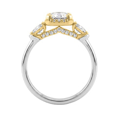 14K White/Yellow Gold Diamond Halo Engagement Ring 2 1/2Ct Radiant, Round & Oval Three-Stone For Women 2Ct Radiant Center Stone (Color F-G -Clarity Vs1/Vs2)