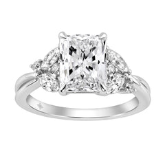 14K White Gold Ladies Lab-Grown Brown Diamond Ladies Engagement Ring 3 1/2Ct Radiant, Round &amp; Marquise With Side Marquise Accents 3Ct Radiant Cent