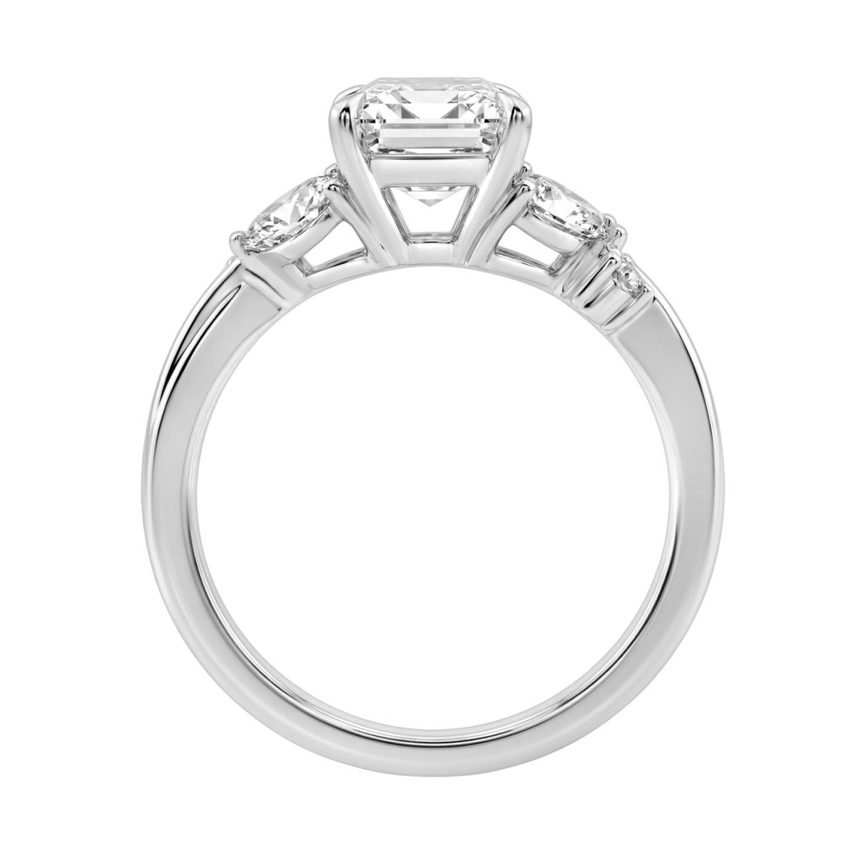 14K White Gold Ladies Lab-Grown Brown Diamond Ladies Engagement Ring 3 1/2Ct Radiant, Round &amp; Marquise With Side Marquise Accents 3Ct Radiant Cent