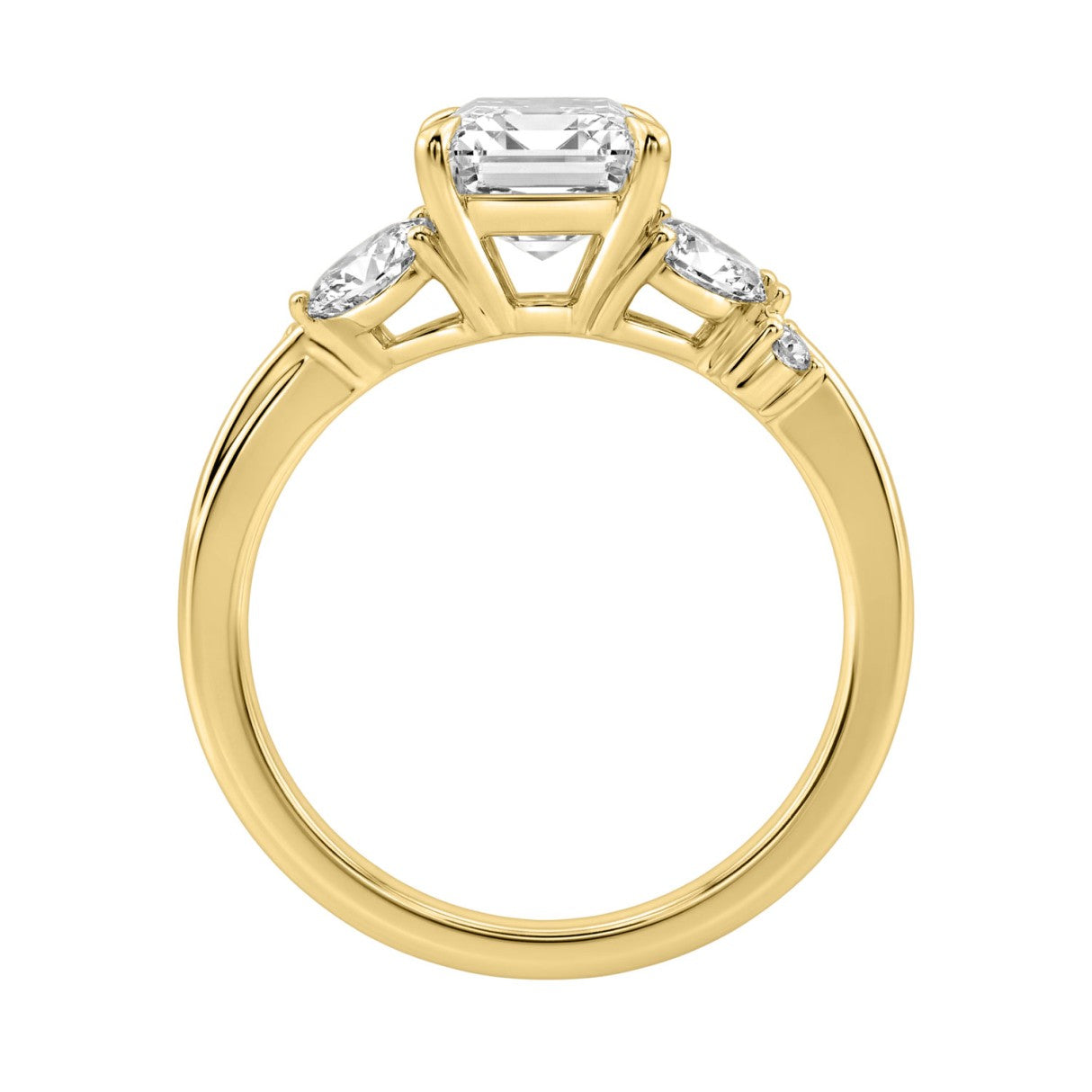 14K Yellow Gold Ladies Lab-Grown Brown Diamond Ladies Engagement Ring 3 1/2Ct Radiant, Round &amp; Marquise With Side Marquise Accents 3Ct Radiant Center Stone (Color F-G -Clarity Vs1/Vs2)