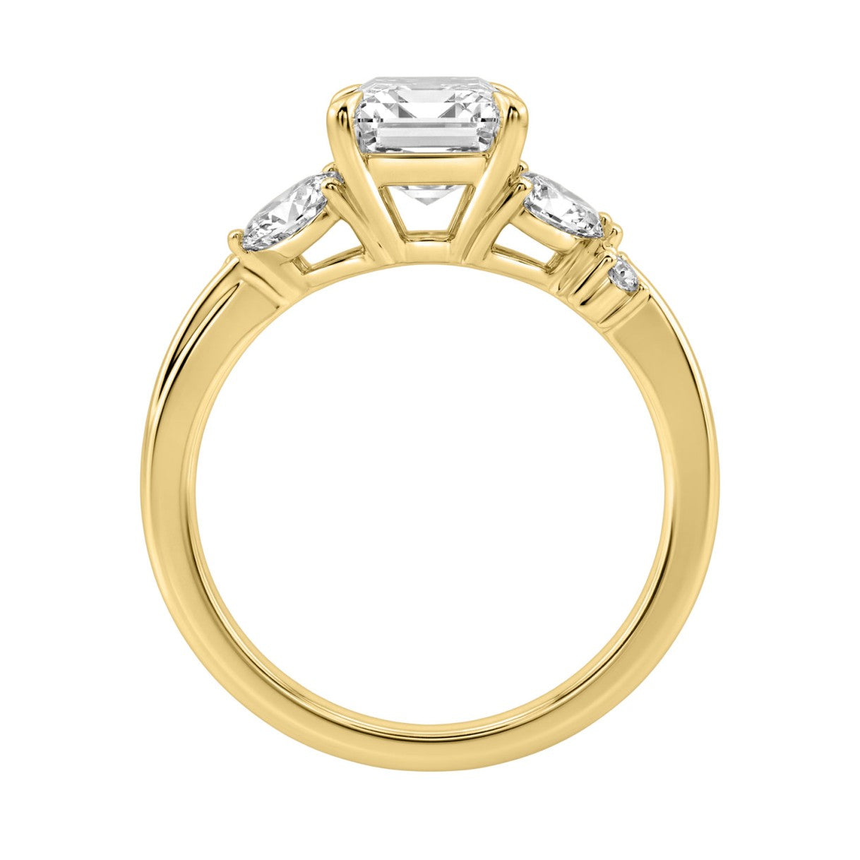 14K Yellow Gold Ladies Lab-Grown Brown Diamond Ladies Engagement Ring 3 1/2Ct Radiant, Round &amp; Marquise With Side Marquise Accents 3Ct Radiant Center Stone (Color F-G -Clarity Vs1/Vs2)