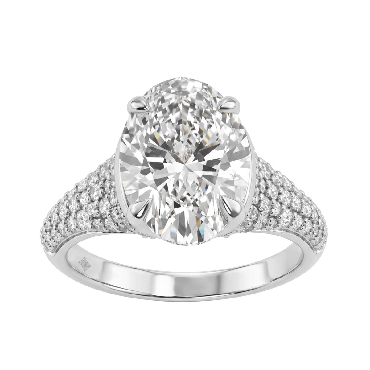 14K White Gold Oval &amp; Round Diamond Engagement Ring For  Ladies  4 1/2Ct Ring 4Ct Oval Center Stone (Color F-G -Clarity Vs1/Vs2)