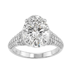 14K White Gold Oval &amp; Round Diamond Engagement Ring For  Ladies  4 1/2Ct Ring 4Ct Oval Center Stone (Color F-G -Clarity Vs1/Vs2)
