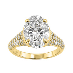 14K Yellow Gold Oval &amp; Round Diamond Engagement Ring For 4 1/2Ct Ladies Ring 4Ct Oval Center Stone (Color F-G -Clarity Vs1/Vs2)