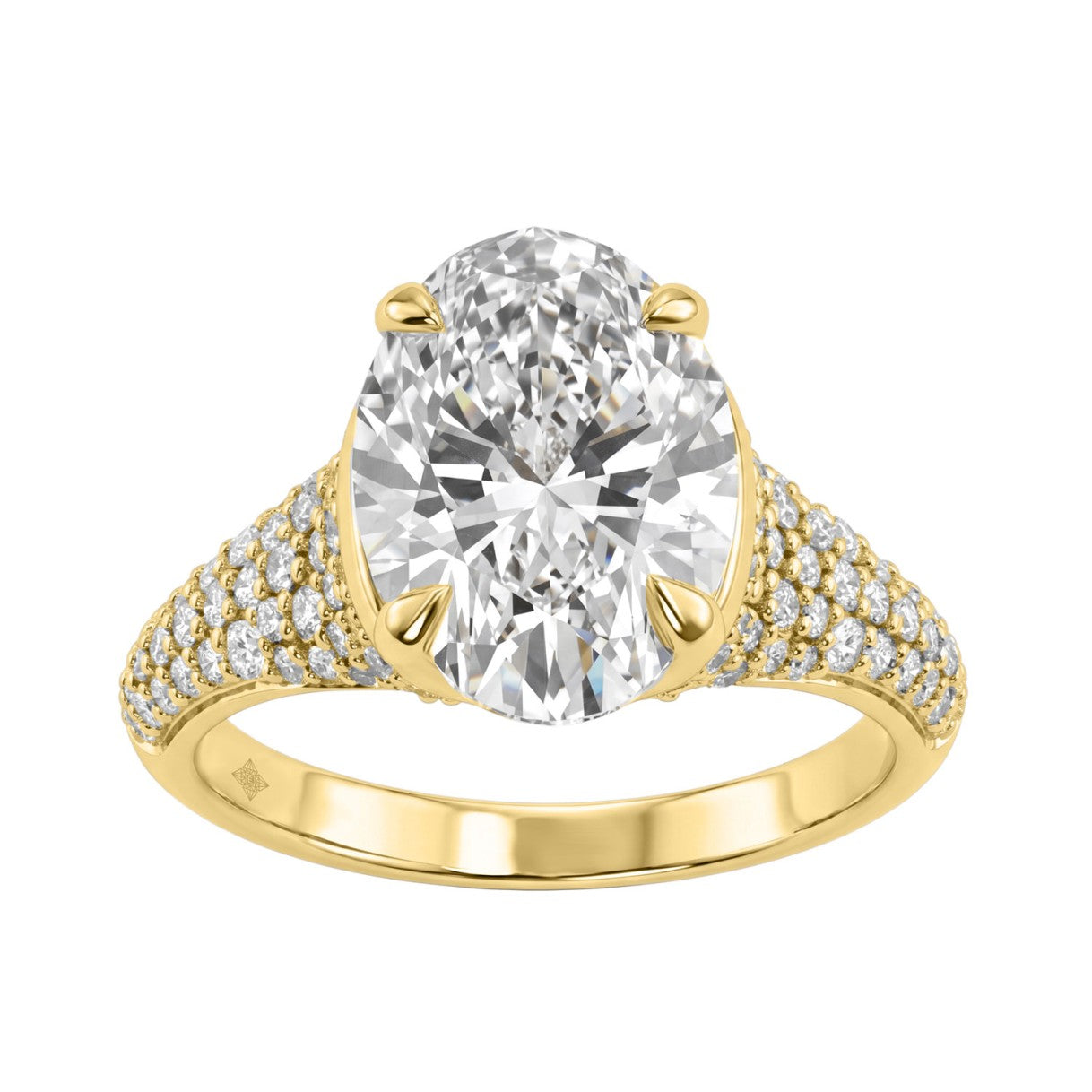 14K Yellow Gold Oval &amp; Round Diamond Engagement Ring For 4 1/2Ct Ladies Ring 4Ct Oval Center Stone (Color F-G -Clarity Vs1/Vs2)