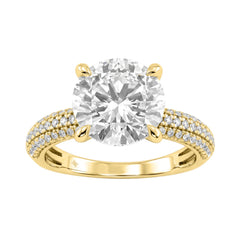 4 1/3Ct Round Brilliant Diamond Ring In 14K Yellow Gold Elegant Ladies Engagement Ring 4Ct Round Center Stone (Color F-G -Clarity Vs1/Vs2)