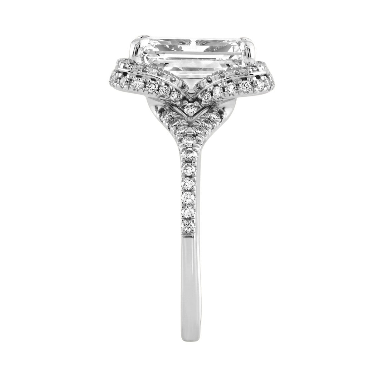 14K White Gold 4 1/2Ct Ladies Emerald-Cut Hidden Halo Engagement Ring 4Ct Emerald Center Stone &amp; Round Diamond (Color F-G -Clarity Vs1/Vs2)
