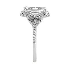 14K White Gold 4 1/2Ct Ladies Emerald-Cut Hidden Halo Engagement Ring 4Ct Emerald Center Stone &amp; Round Diamond (Color F-G -Clarity Vs1/Vs2)