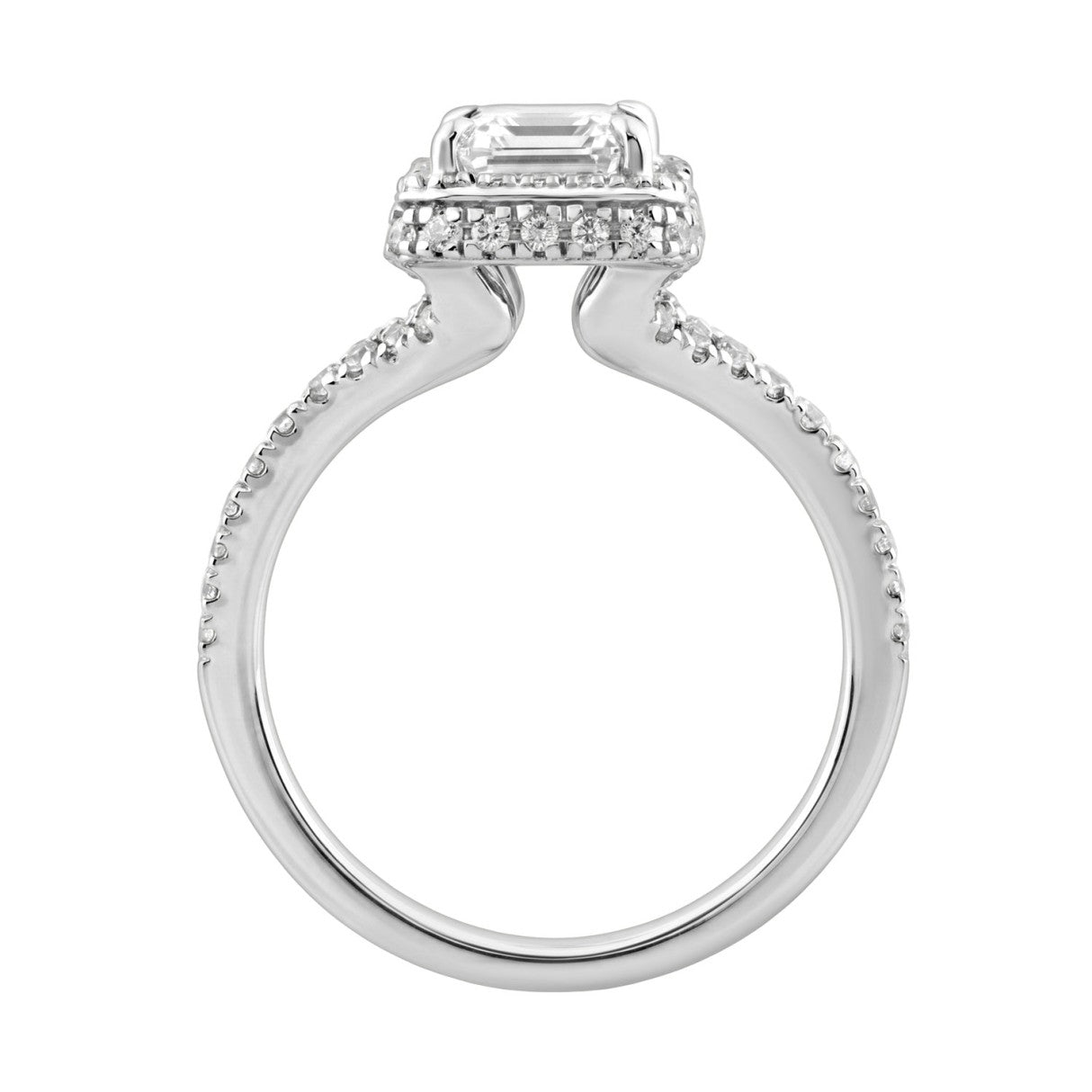 14K White Gold 4 1/2Ct Ladies Emerald-Cut Hidden Halo Engagement Ring 4Ct Emerald Center Stone &amp; Round Diamond (Color F-G -Clarity Vs1/Vs2)