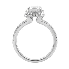 14K White Gold 4 1/2Ct Ladies Emerald-Cut Hidden Halo Engagement Ring 4Ct Emerald Center Stone &amp; Round Diamond (Color F-G -Clarity Vs1/Vs2)
