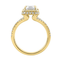 14K Yellow Gold 4 1/2Ct Ladies Emerald-Cut Halo Engagement Ring 4Ct Emerald Center Stone &amp; Round Diamond (Color F-G -Clarity Vs1/Vs2)