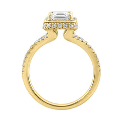 14K Yellow Gold 4 1/2Ct Ladies Emerald-Cut Halo Engagement Ring 4Ct Emerald Center Stone &amp; Round Diamond (Color F-G -Clarity Vs1/Vs2)