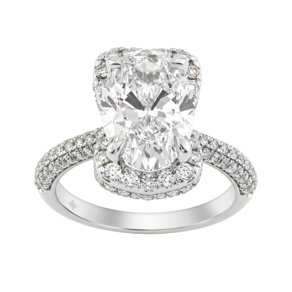 14K White Gold 4 1/2Ct Ladies Oval Cut  Halo Engagement Ring 4Ct Oval Center Stone &amp; Round Diamond (Color F-G -Clarity Vs1/Vs2)