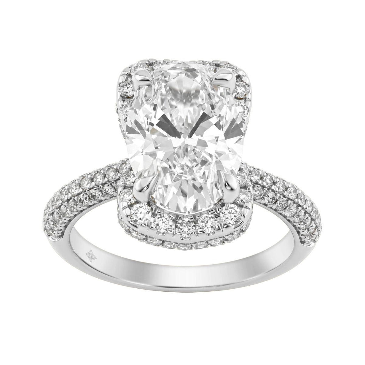 14K White Gold 4 1/2Ct Ladies Oval Cut  Hidden Halo Engagement Ring 4Ct Oval Center Stone &amp; Round Diamond (Color F-G -Clarity Vs1/Vs2)