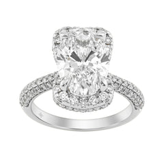 14K White Gold 4 1/2Ct Ladies Oval Cut  Hidden Halo Engagement Ring 4Ct Oval Center Stone &amp; Round Diamond (Color F-G -Clarity Vs1/Vs2)