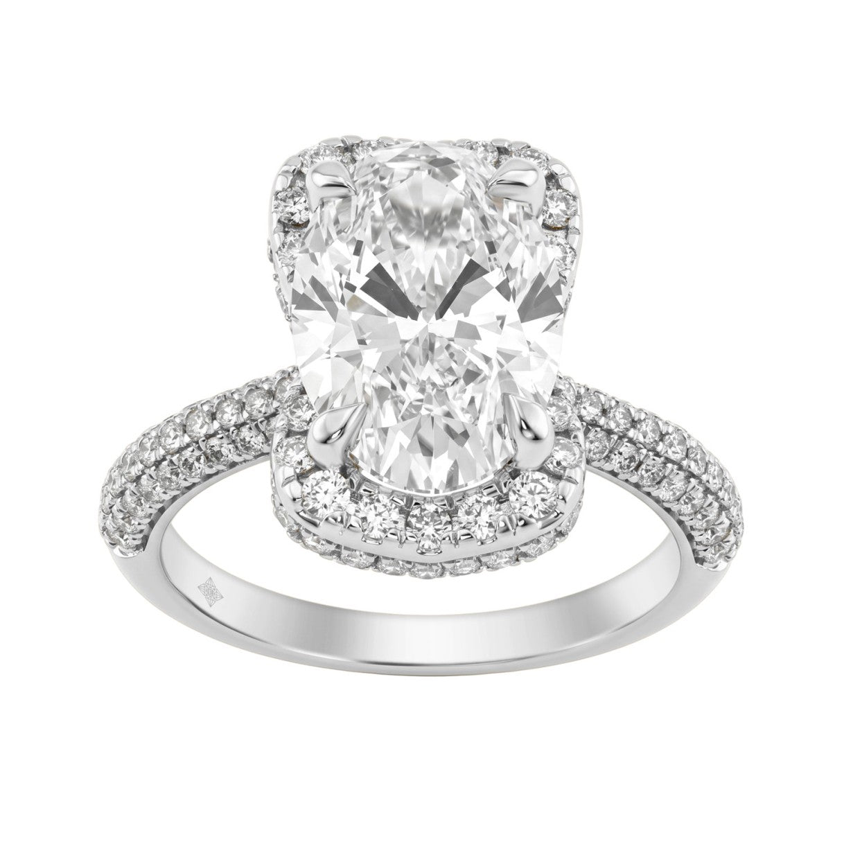 14K White Gold 4 1/2Ct Ladies Oval Cut  Halo Engagement Ring 4Ct Oval Center Stone &amp; Round Diamond (Color F-G -Clarity Vs1/Vs2)