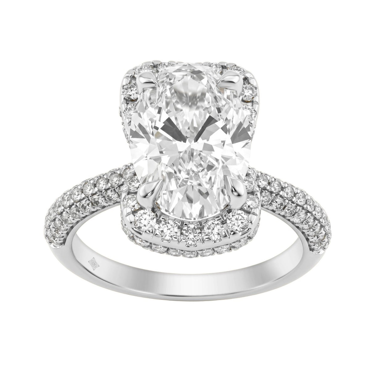 14K White Gold 4 1/2Ct Ladies Oval Cut  Halo Engagement Ring 4Ct Oval Center Stone &amp; Round Diamond (Color F-G -Clarity Vs1/Vs2)