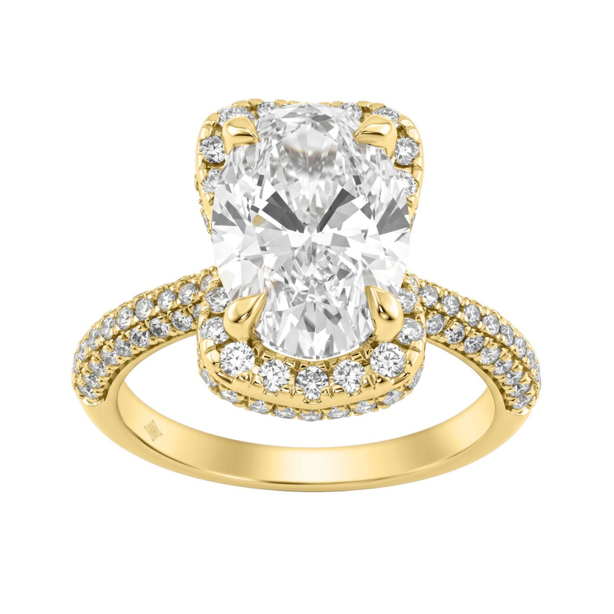 14K Yellow Gold 4 1/2Ct Ladies Oval Cut Hidden Halo Engagement Ring 4Ct Oval Center Stone &amp; Round Diamond (Color F-G -Clarity Vs1/Vs2)