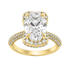 14K Yellow Gold 4 1/2Ct Ladies Oval Cut Hidden Halo Engagement Ring 4Ct Oval Center Stone &amp; Round Diamond (Color F-G -Clarity Vs1/Vs2)