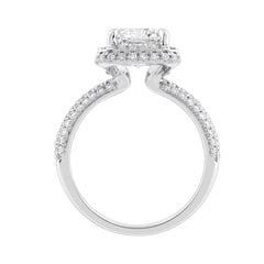 14K White Gold 4 1/2Ct Ladies Emerald Cut Hidden Halo Engagement Ring 4Ct Emerald Center Stone &amp; Round Diamond (Color F-G -Clarity Vs1/Vs2)