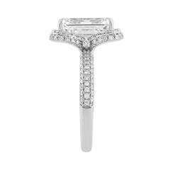 14K White Gold 4 1/2Ct Ladies Emerald Cut Halo Engagement Ring 4Ct Emerald Center Stone &amp; Round Diamond (Color F-G -Clarity Vs1/Vs2)
