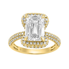 14K Yellow Gold 4 1/2Ct Ladies Emerald Cut  Hidden Halo Engagement Ring 4Ct Emerald Center Stone &amp; Round Diamond (Color F-G -Clarity Vs1/Vs2)