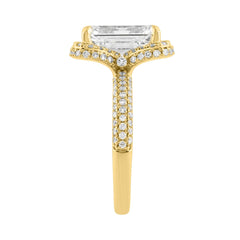 14K Yellow Gold 4 1/2Ct Ladies Emerald Cut  Halo Engagement Ring 4Ct Emerald Center Stone &amp; Round Diamond (Color F-G -Clarity Vs1/Vs2)