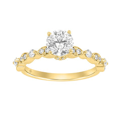 Lab Grown Diamond Engagement Ring 1 1/4Ct Yellow Gold 14K Round Brilliant Cut Ring With 1.00 Ct Center Stone For Women (Color F-G -Clarity Vs1/Vs2)