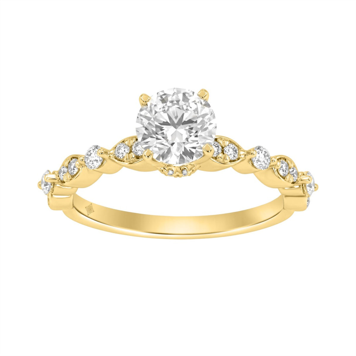 Lab Grown Diamond Engagement Ring 1 1/4Ct Yellow Gold 14K Round Brilliant Cut Ring With 1.00 Ct Center Stone For Women (Color F-G -Clarity Vs1/Vs2)