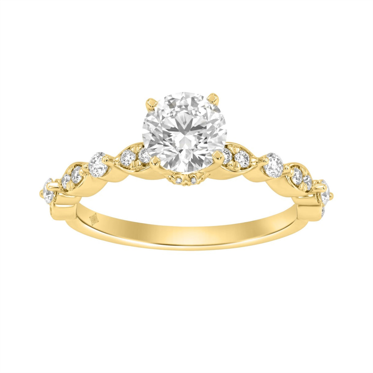 Lab Grown Diamond Engagement Ring 1 1/4Ct Yellow Gold 14K Round Brilliant Cut Ring With 1.00 Ct Center Stone For Women (Color F-G -Clarity Vs1/Vs2)