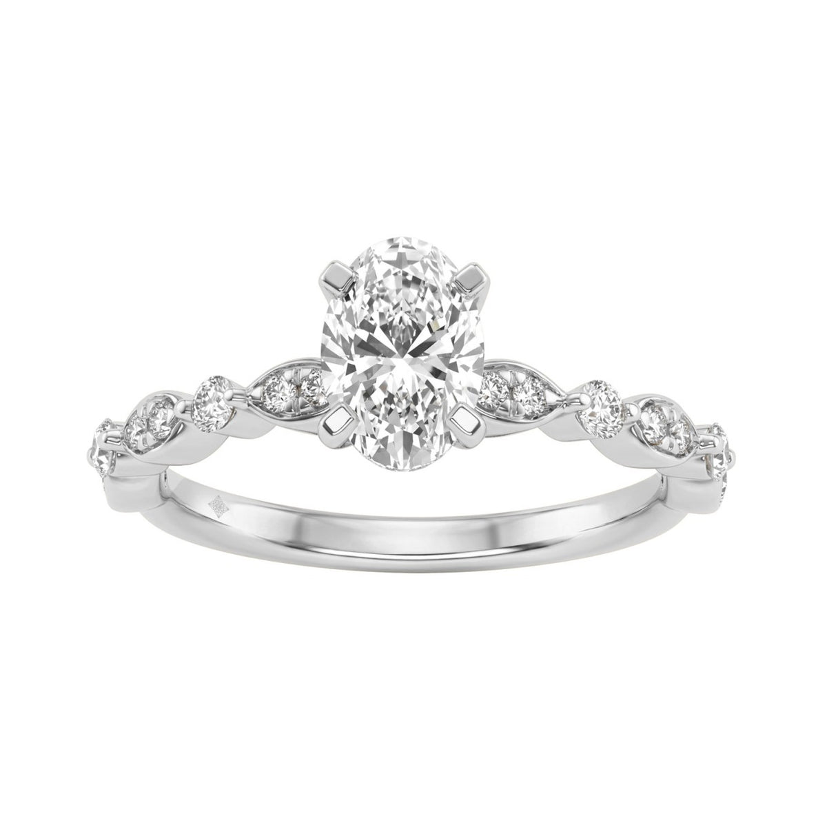 14K White Gold 1 1/4Ct Oval &amp; Round Diamond Ladies Engagement Ring 1.00 Ct Oval Center Stone Classic Ladies Ring  (Color F-G -Clarity Vs1/Vs2)