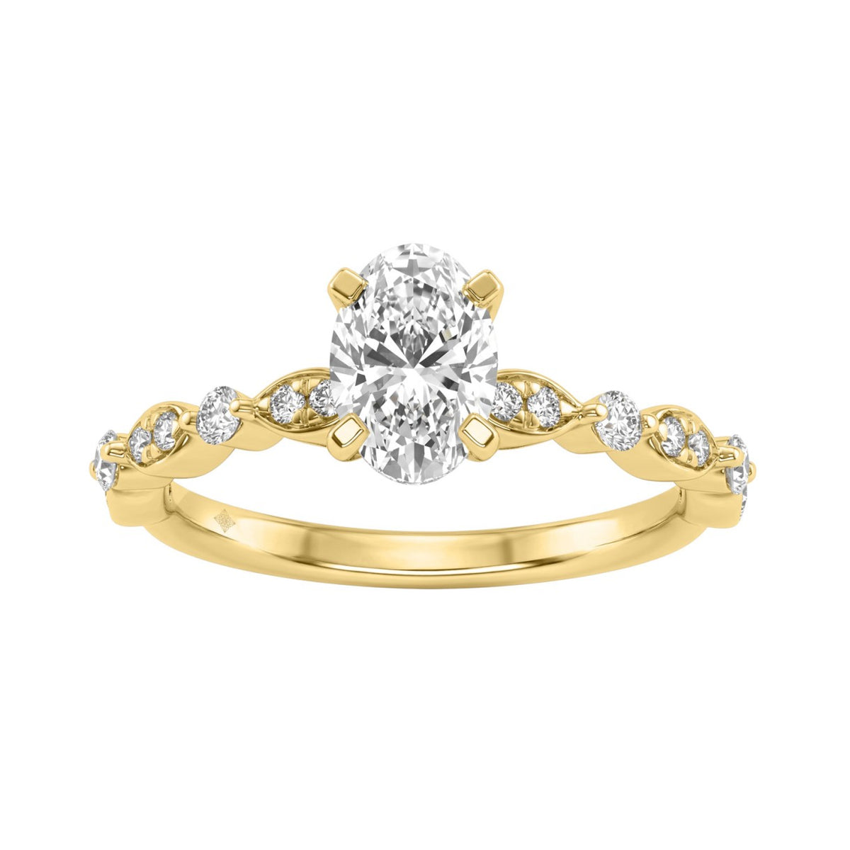 14K Yellow Gold 1 1/4Ct Oval &amp; Round Diamond Ladies Engagement Ring 1.00 Ct Oval Center Stone Classic Ladies Ring  (Color F-G -Clarity Vs1/Vs2)