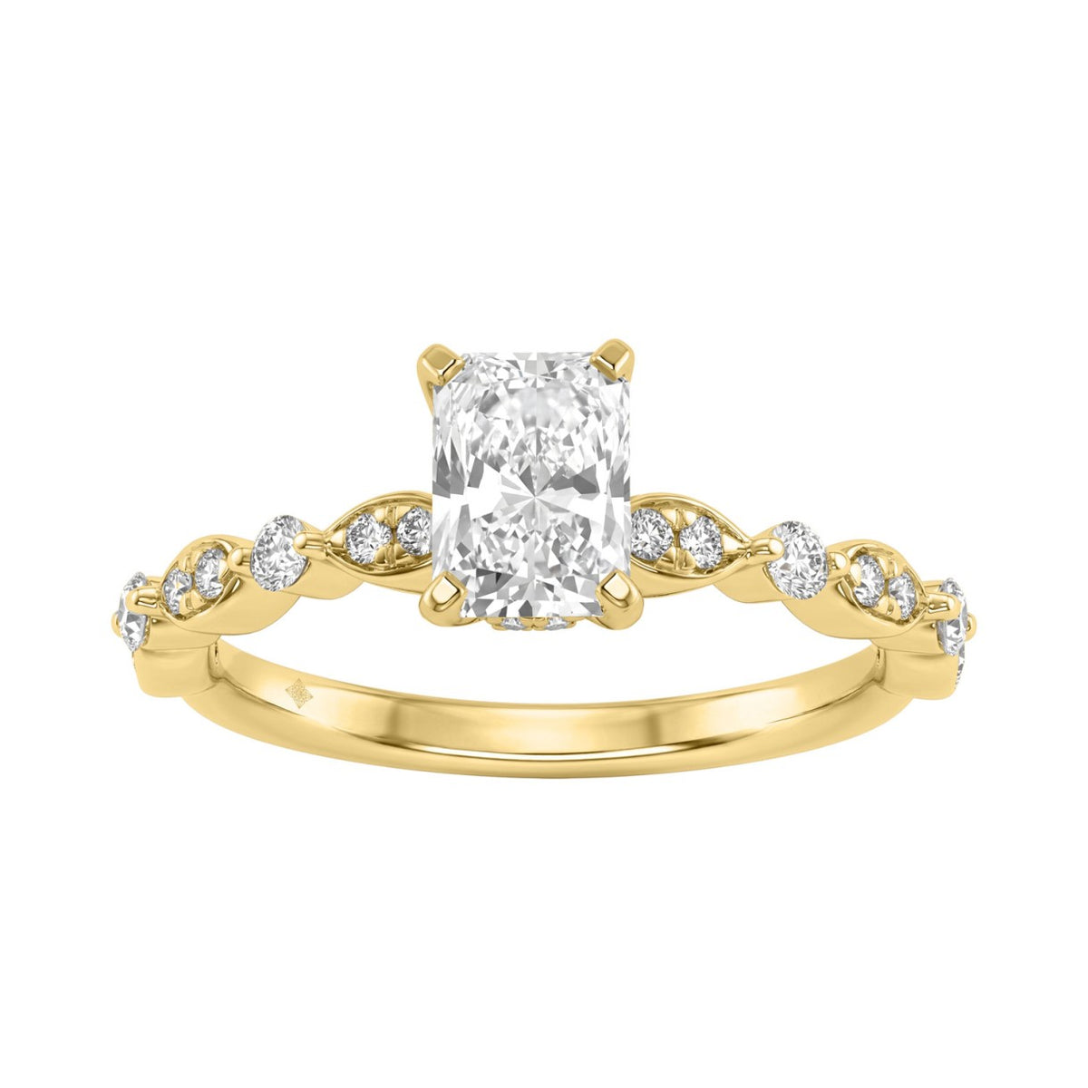 14K Yellow Gold Radiant Cut Diamond Ladies Engagement Ring 1 1/4Ct  With 1.00 Ct Center &amp; Round Side Diamonds 1Ct Radiant Center Stone (Color F-G -Clarity Vs1/Vs2)